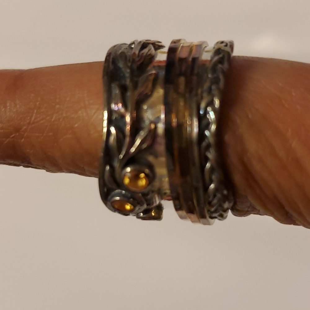 Or Paz Silver Ring with Gold and Amber Highlights - Picture 3 of 6